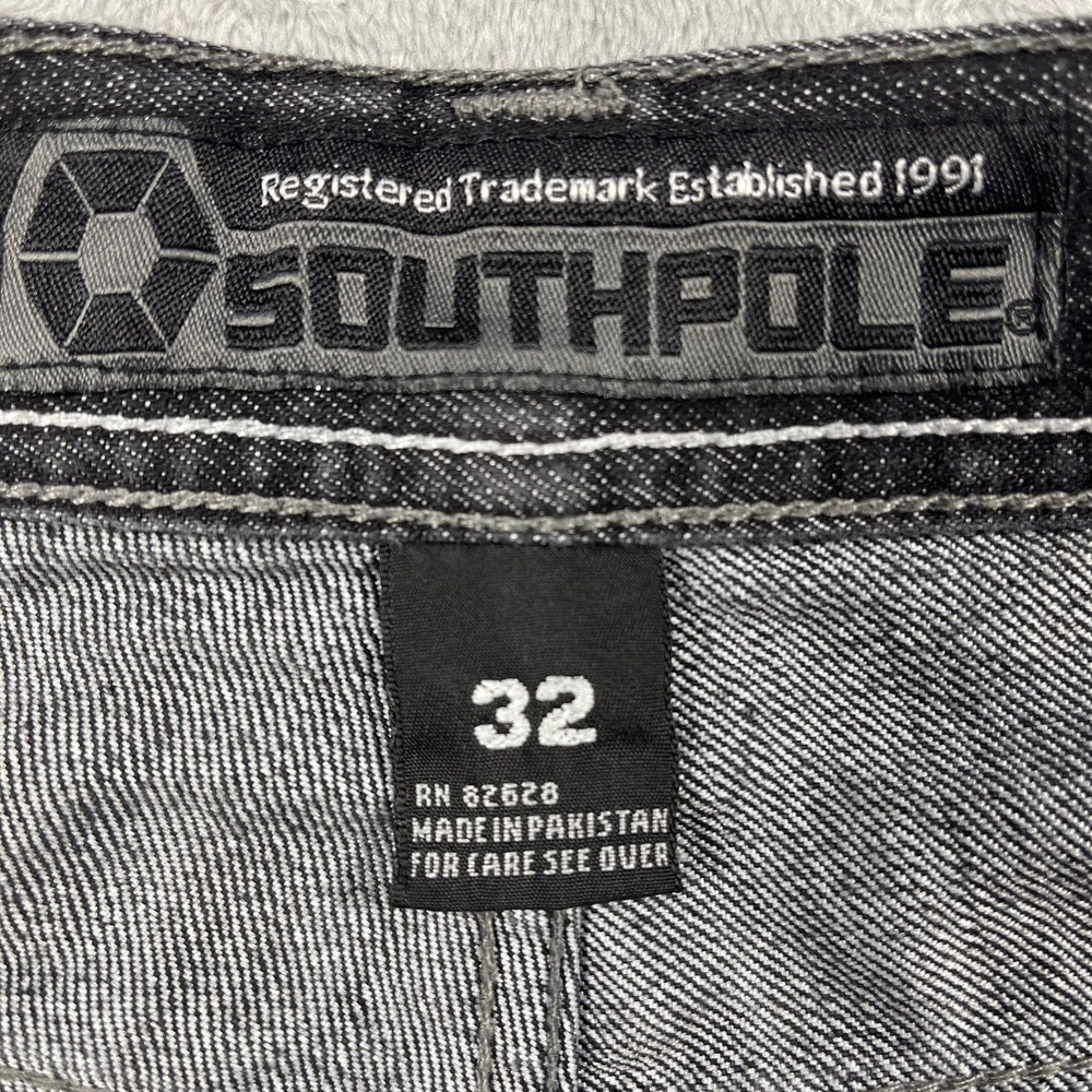 Southpole Jeans Men 32 31x29 Acid Washed Black Straight Leg Denim Streetwear Y2K - Picture 8 of 13